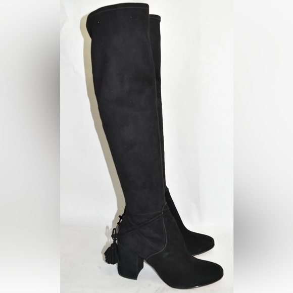 $600+ RACHEL ZOE Robin Tall Suede BLOCK Boot WRAPAROUND TASSEL BLACK Sz 6.5 - Picture 4 of 9